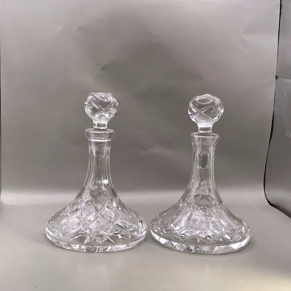 2 Small Cut Glass/crystal Decanters Matching Stoppers But Bottles Differ 7